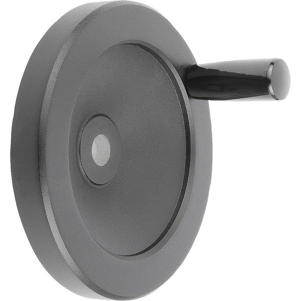 Kipp Disc Handwheel D1=250 Reamed Hole D2=24H7 Aluminum, Black Powder, Comp:Thermoset, Fixed Grip K0161.21250X24